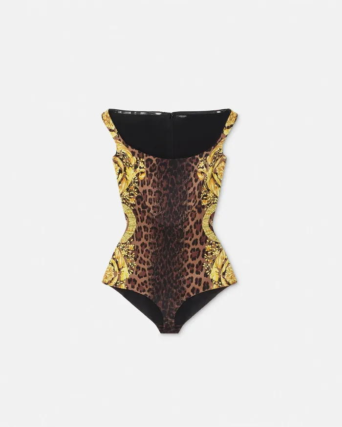Versace Shirts and Tops Women Wild Barocco Silk Cady Corset Bodysuit Animalier