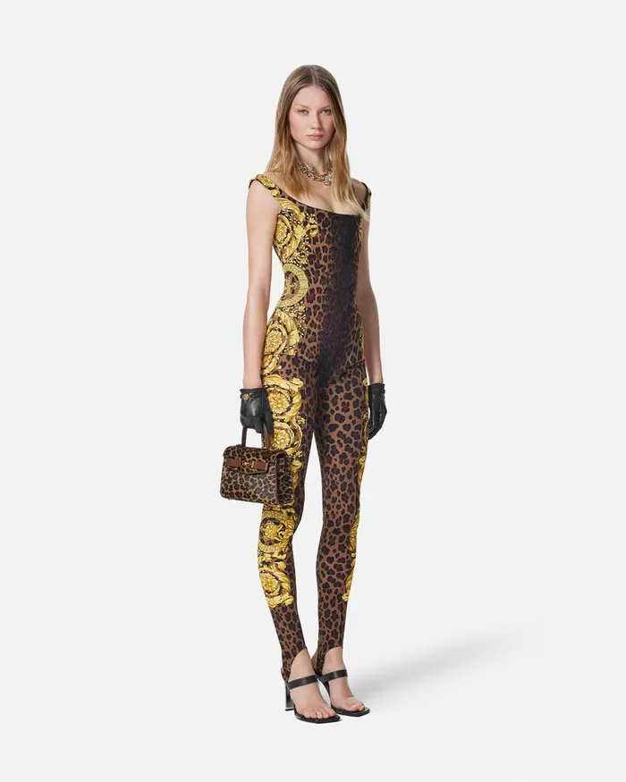 Versace Shirts and Tops Women Wild Barocco Silk Cady Corset Bodysuit Animalier
