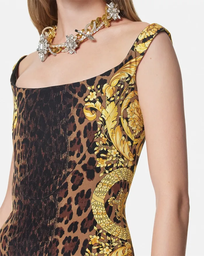 Versace Shirts and Tops Women Wild Barocco Silk Cady Corset Bodysuit Animalier