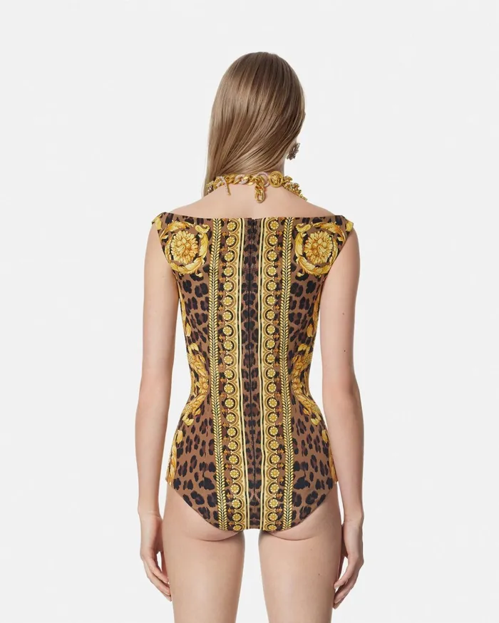 Versace Shirts and Tops Women Wild Barocco Silk Cady Corset Bodysuit Animalier
