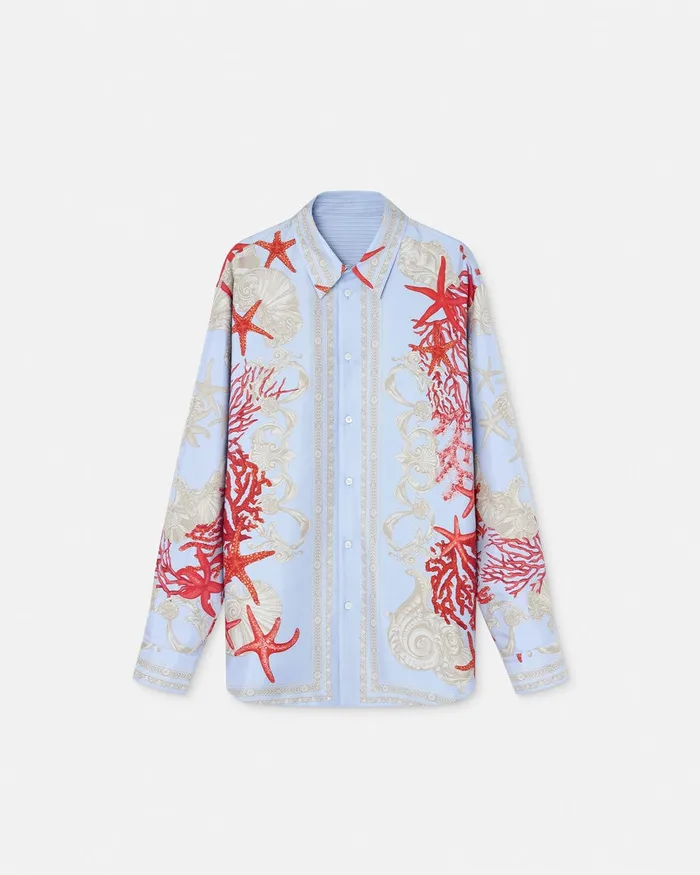 Versace Shirts Men Barocco Sea Reversible Shirt Blueprint