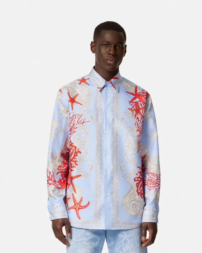 Versace Shirts Men Barocco Sea Reversible Shirt Blueprint