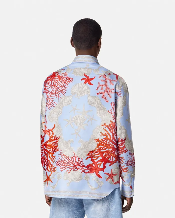 Versace Shirts Men Barocco Sea Reversible Shirt Blueprint