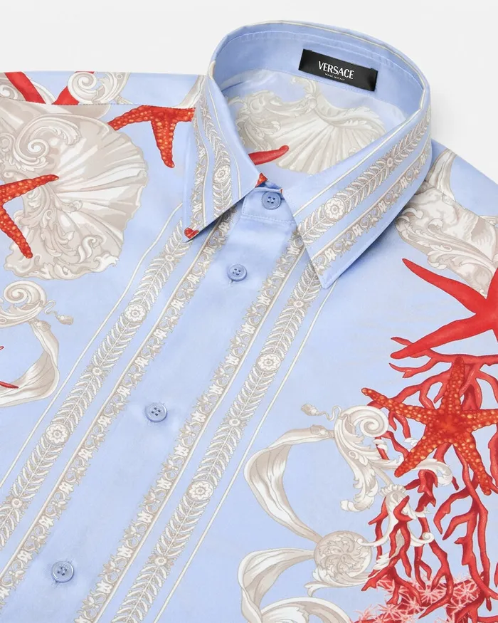 Versace Shirts Men Barocco Sea Silk Shirt Blueprint