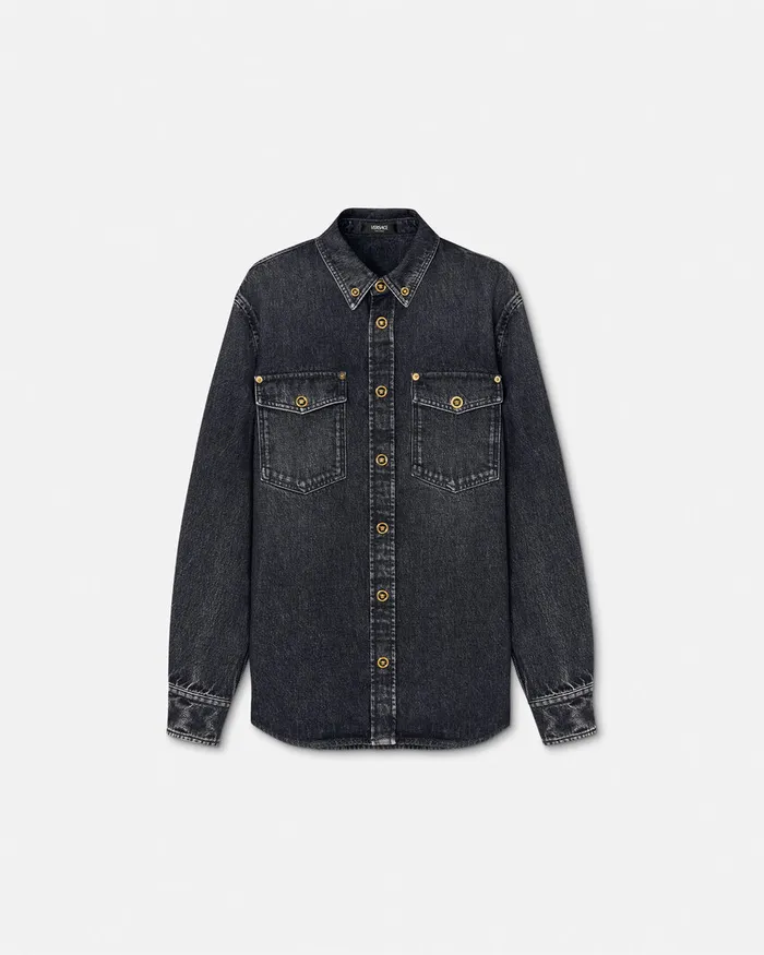 Versace Shirts Men Denim Overshirt Black