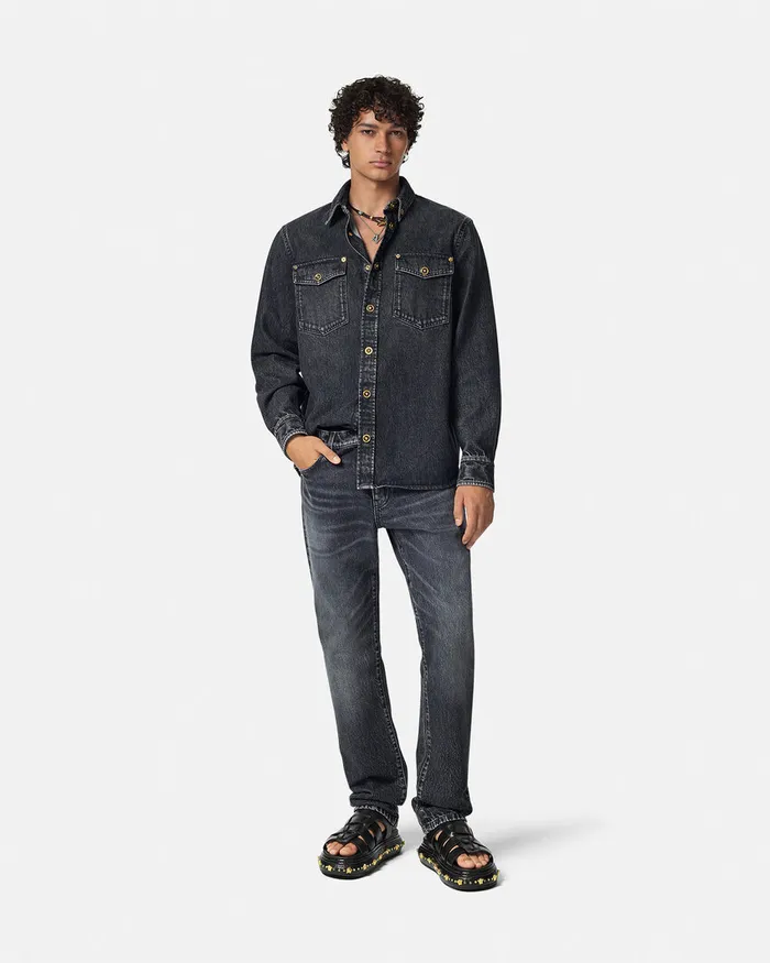 Versace Shirts Men Denim Overshirt Black