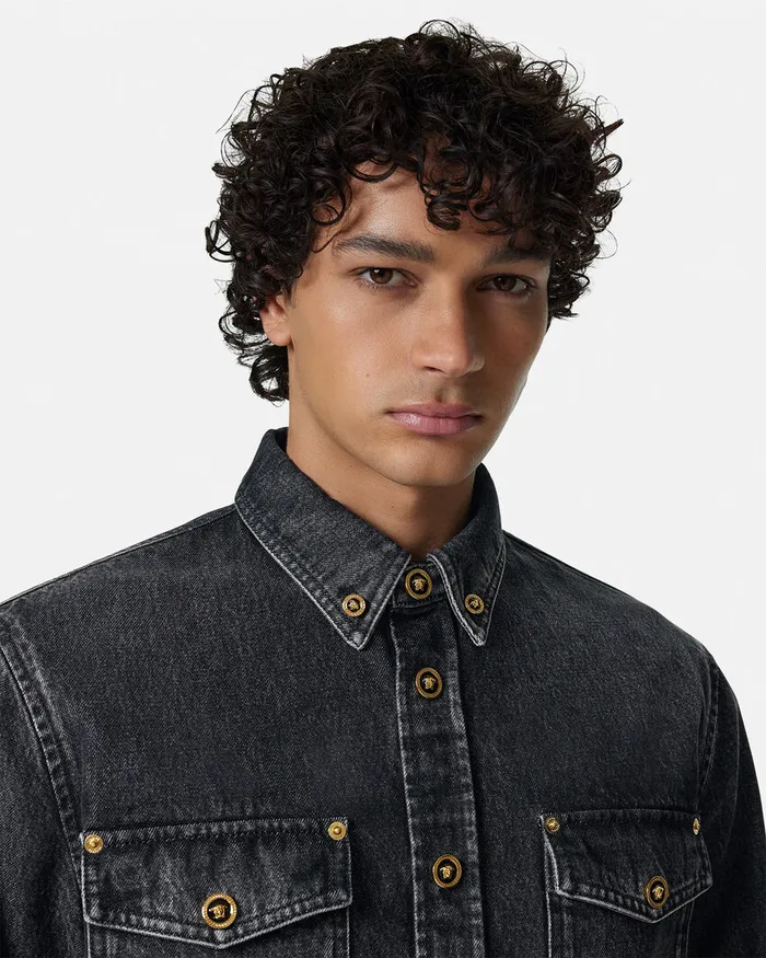 Versace Shirts Men Denim Overshirt Black