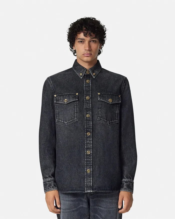 Versace Shirts Men Denim Overshirt Black