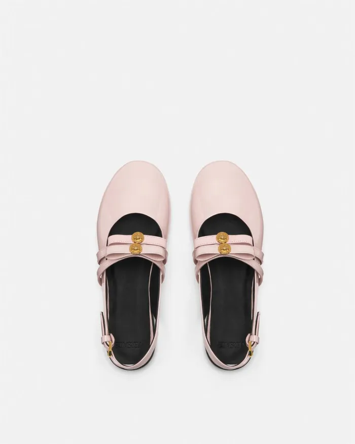 Versace Shoes Kids Gianni Ribbon Slingback Ballerinas Light Pink