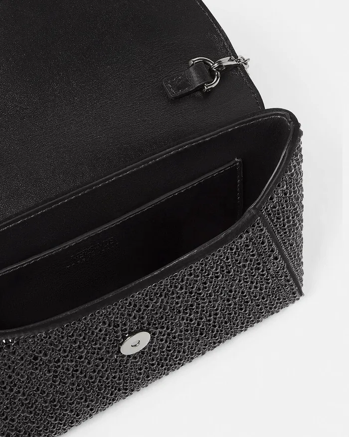 Versace Shoulder and Crossbody Women Crystal La Medusa Envelope Clutch Black