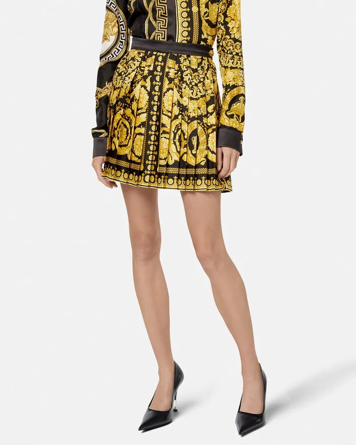 Versace Skirts Women Barocco Pleated Skirt Blackprint