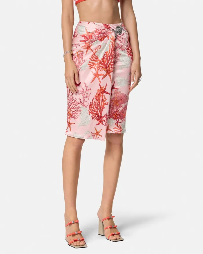 Versace Skirts Women Barocco Sea Gathered Midi Skirt Pinkprint