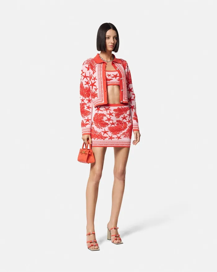 Versace Skirts Women Barocco Sea Knit Mini Skirt Light Pink