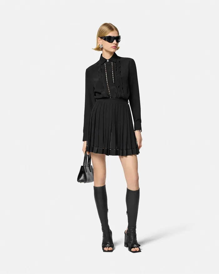 Versace Skirts Women Pleated Silk Georgette Mini Skirt Black