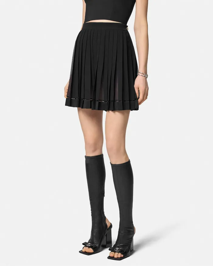 Versace Skirts Women Pleated Silk Georgette Mini Skirt Black