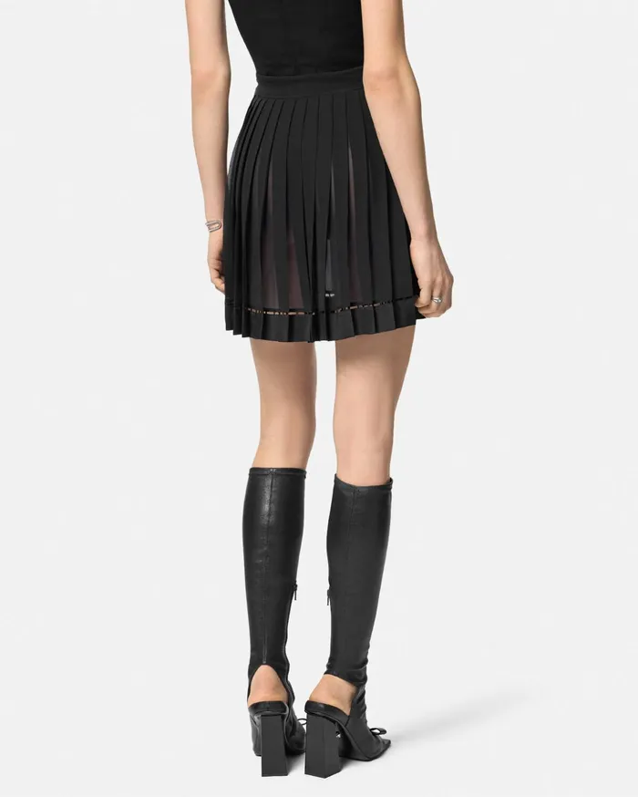Versace Skirts Women Pleated Silk Georgette Mini Skirt Black