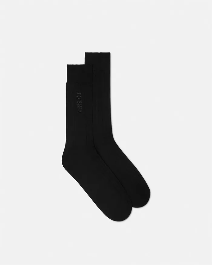 Versace Socks Men Logo Ribbed Socks Black