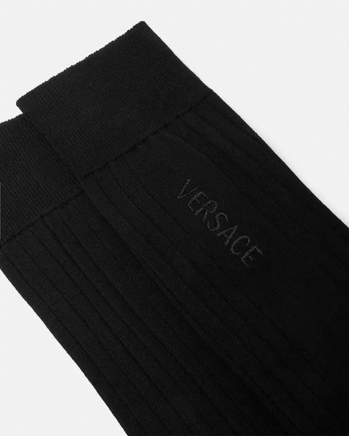 Versace Socks Men Logo Ribbed Socks Black