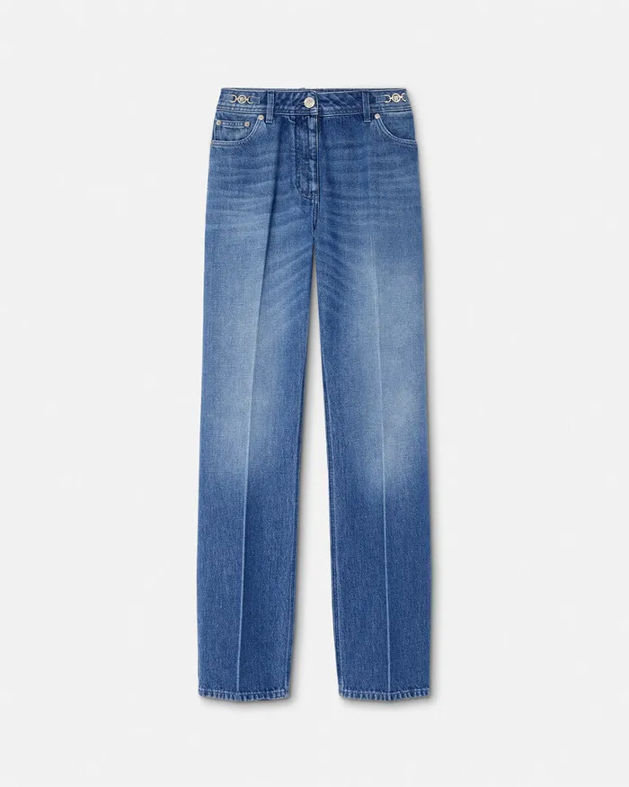 Versace Suits Women Medusa 03995 Boyfriend Jeans Blue