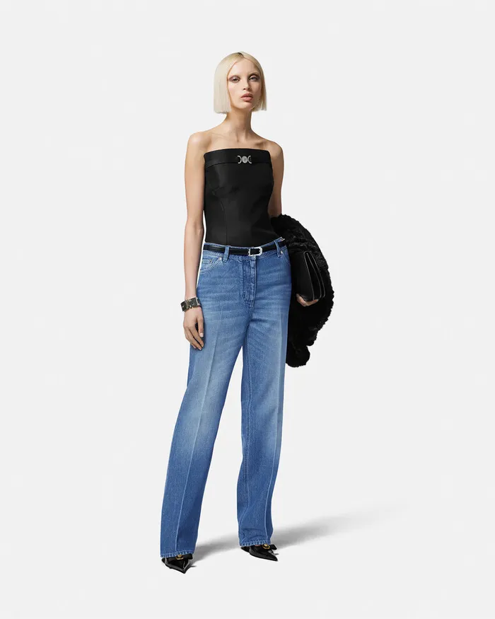 Versace Suits Women Medusa 03995 Boyfriend Jeans Blue