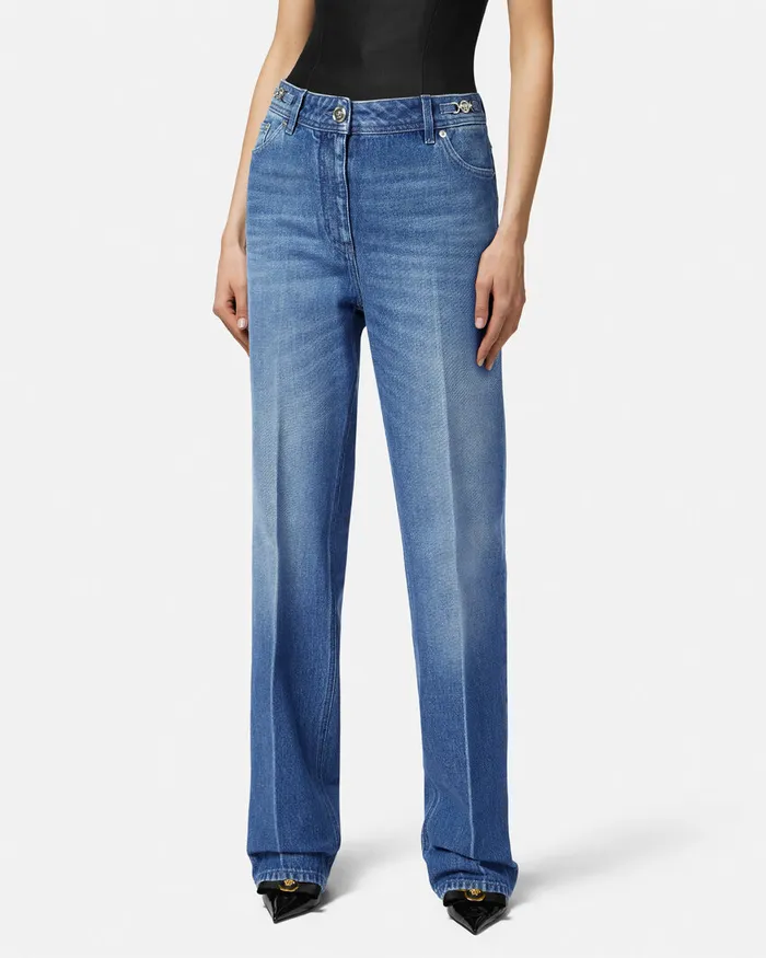 Versace Suits Women Medusa 03995 Boyfriend Jeans Blue