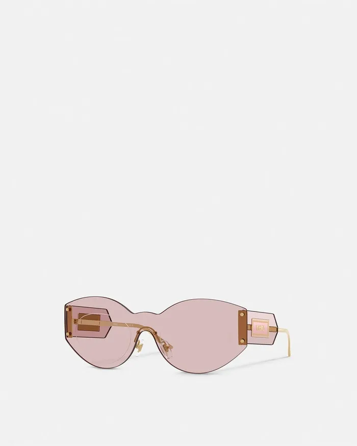 Versace Sunglasses Women Damier Plaque Shield Sunglasses Goldpink