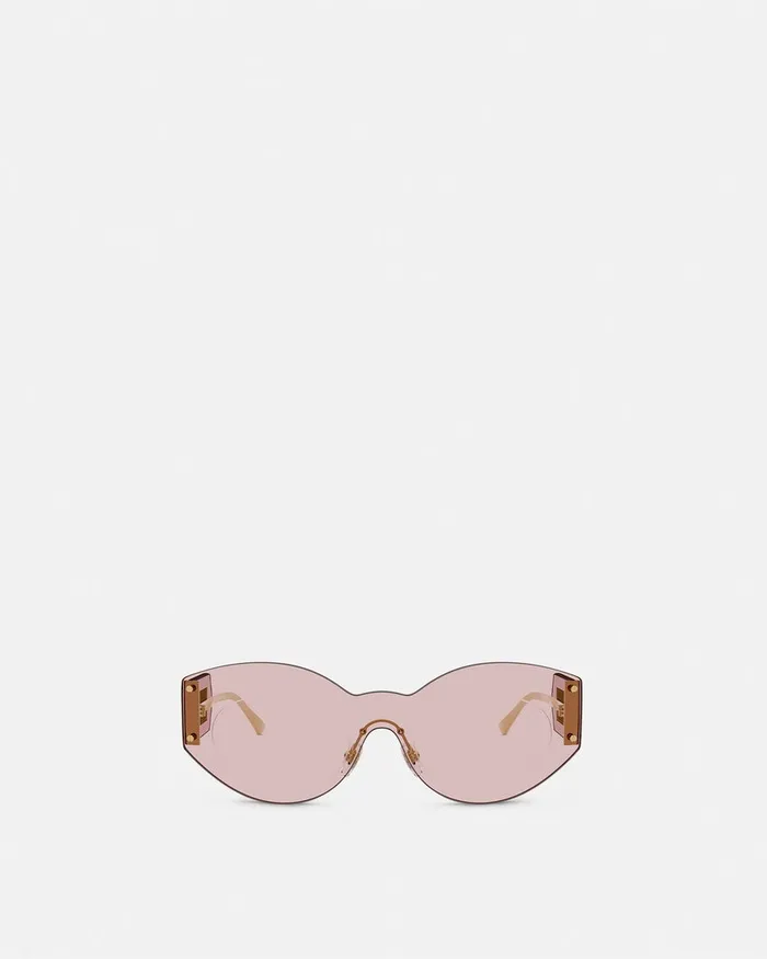 Versace Sunglasses Women Damier Plaque Shield Sunglasses Goldpink