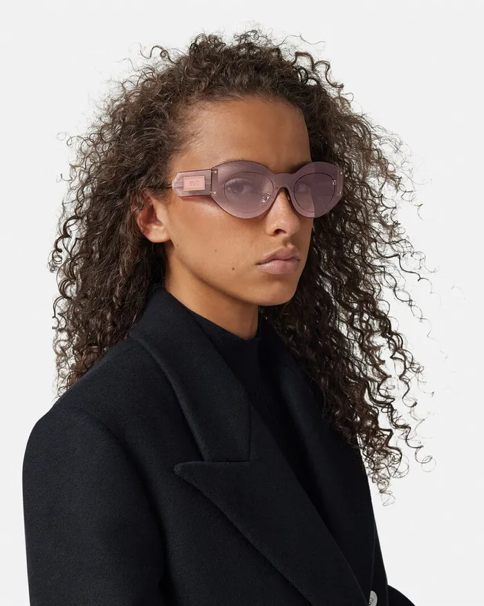 Versace Sunglasses Women Damier Plaque Shield Sunglasses Goldpink