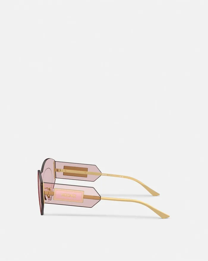 Versace Sunglasses Women Damier Plaque Shield Sunglasses Goldpink