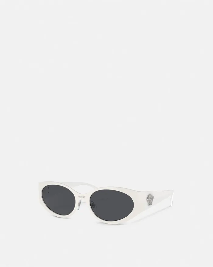 Versace Sunglasses Women La Medusa Oval Sunglasses White