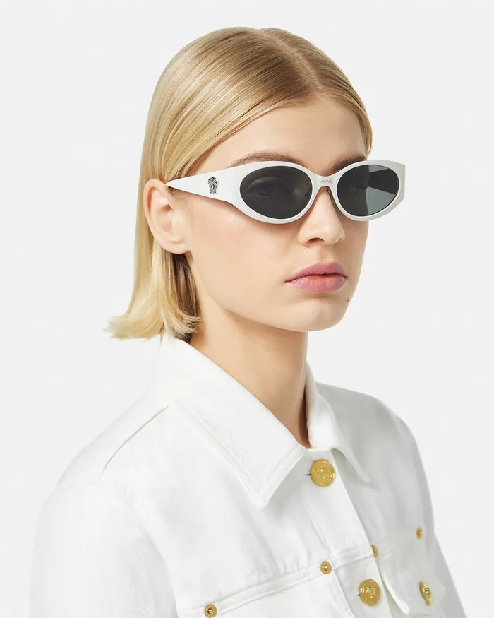 Versace Sunglasses Women La Medusa Oval Sunglasses White