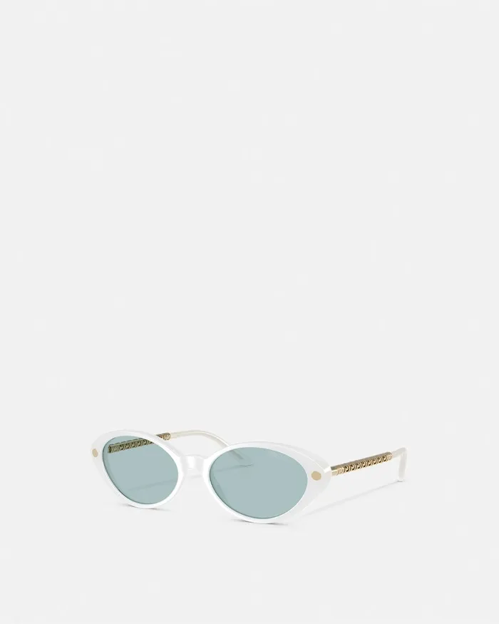 Versace Sunglasses Women Tubular Greca Oval Sunglasses White