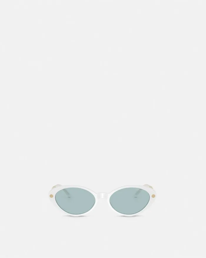 Versace Sunglasses Women Tubular Greca Oval Sunglasses White