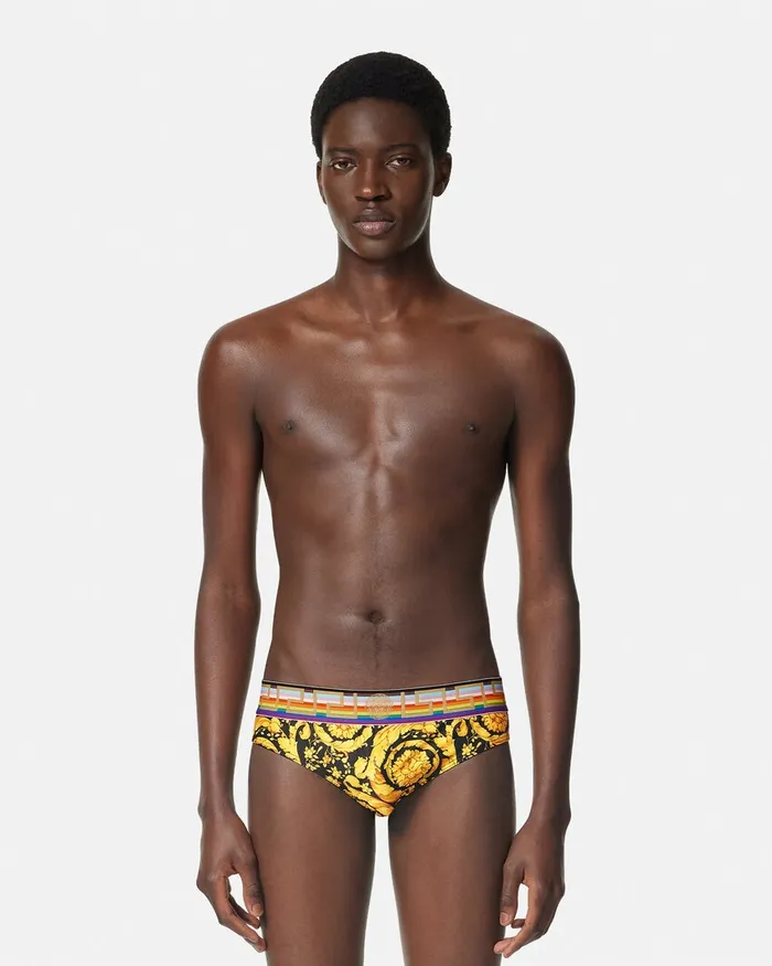 Versace Swimwear Men Pride Barocco Swim Briefs Blackprint