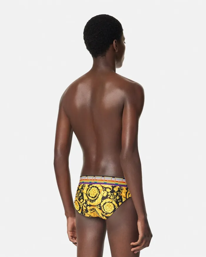 Versace Swimwear Men Pride Barocco Swim Briefs Blackprint