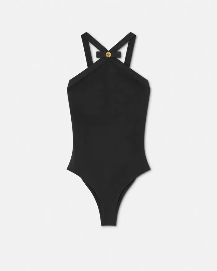 Versace Swimwear Women Gianni Ribbon OnePiece Swimsuit Black