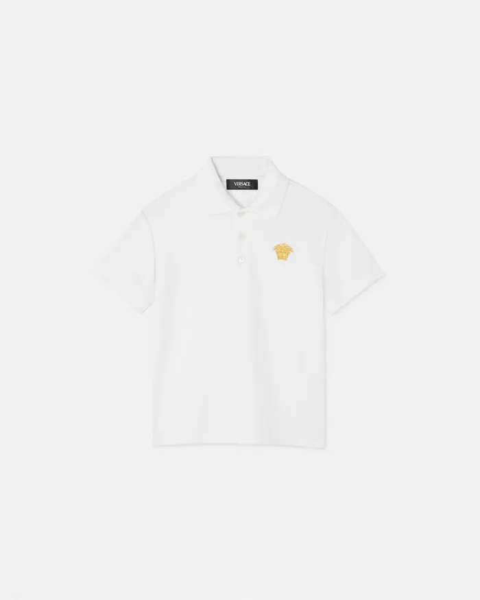 Versace Tshirts and Polos Kids Embroidered Medusa Polo Shirt Whiteprint