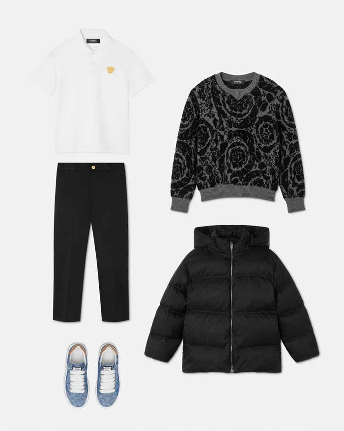 Versace Tshirts and Polos Kids Embroidered Medusa Polo Shirt Whiteprint