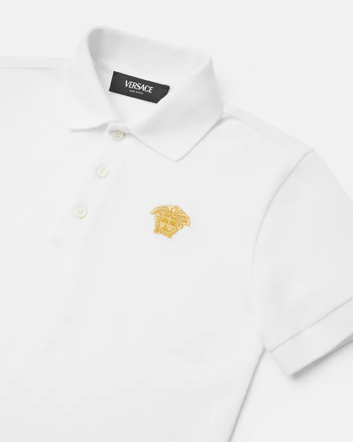 Versace Tshirts and Polos Kids Embroidered Medusa Polo Shirt Whiteprint