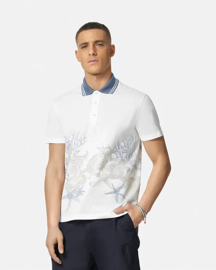 Versace TShirts and Polos Men Barocco Sea Graphic Polo Shirt Whiteprint