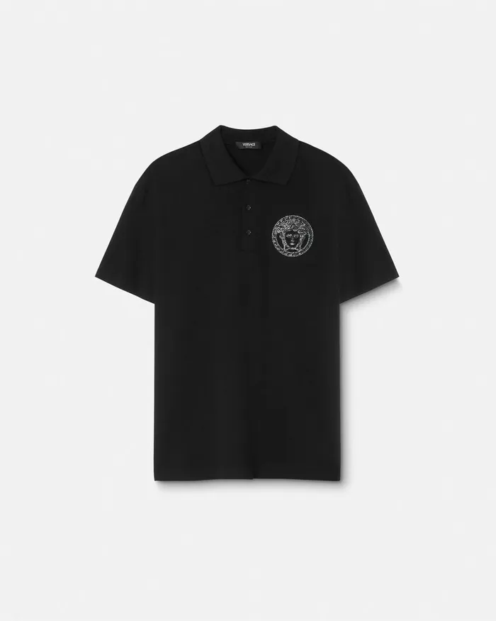 Versace TShirts and Polos Men Embroidered Medusa Polo Shirt Black