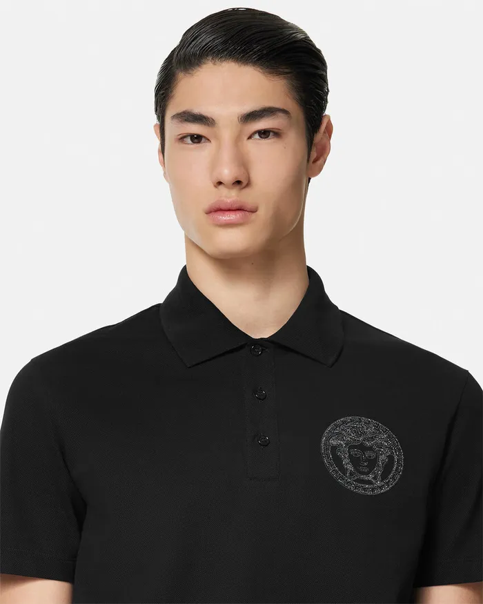 Versace TShirts and Polos Men Embroidered Medusa Polo Shirt Black