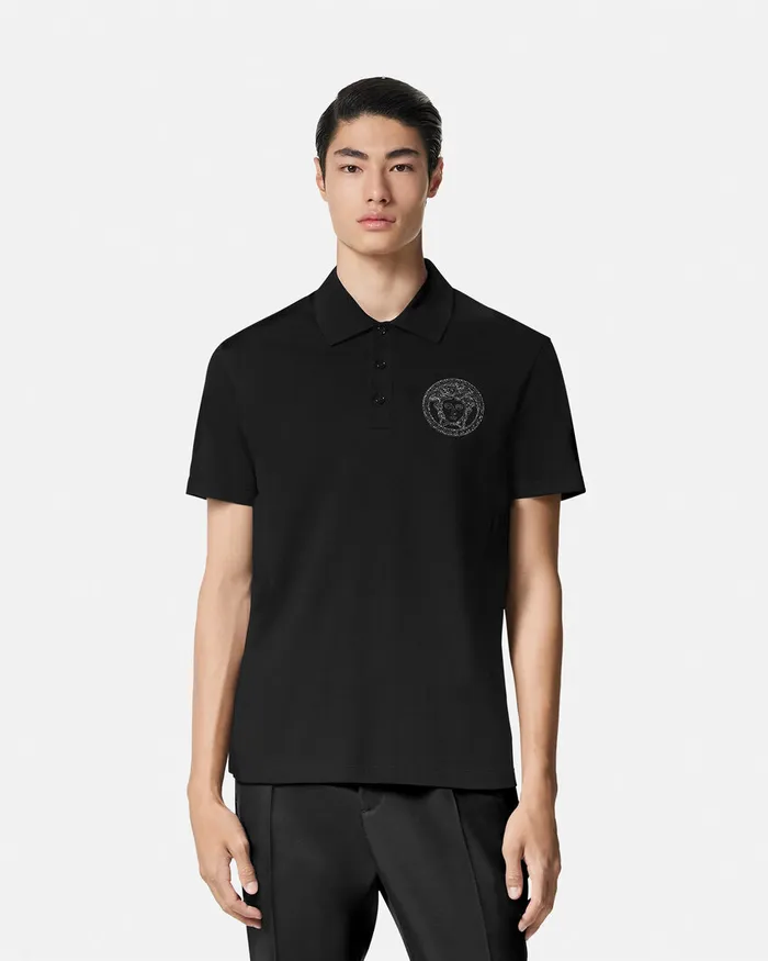 Versace TShirts and Polos Men Embroidered Medusa Polo Shirt Black