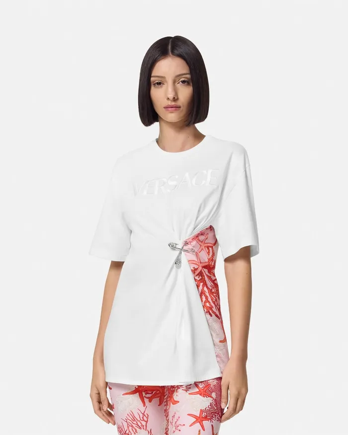 Versace TShirts and Sweatshirts Women Barocco Sea Safety Pin TShirt Whiteprint