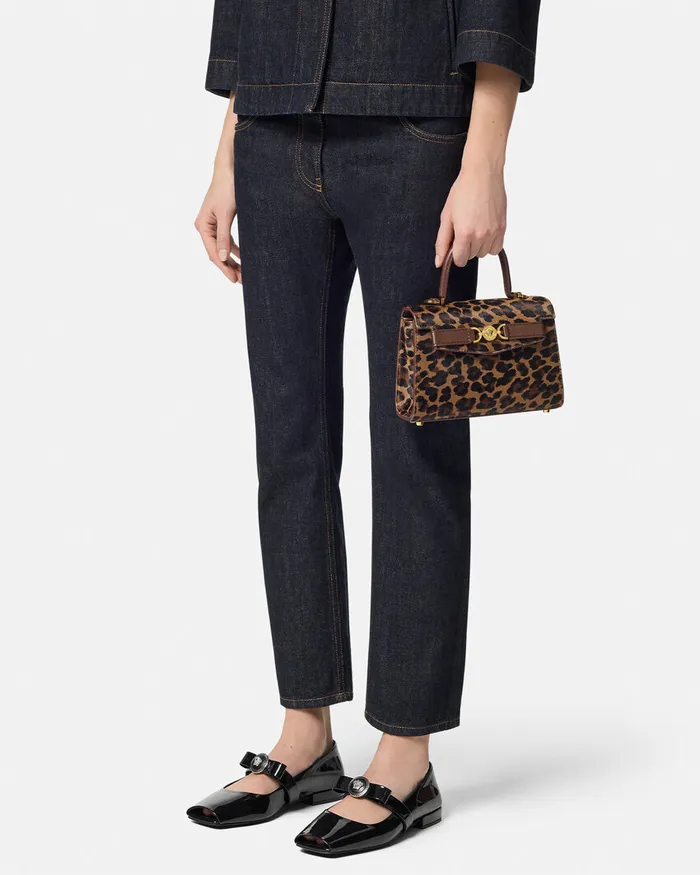 Versace Top Handle Women Leopard Medusa 03995 Small Handbag Animalier