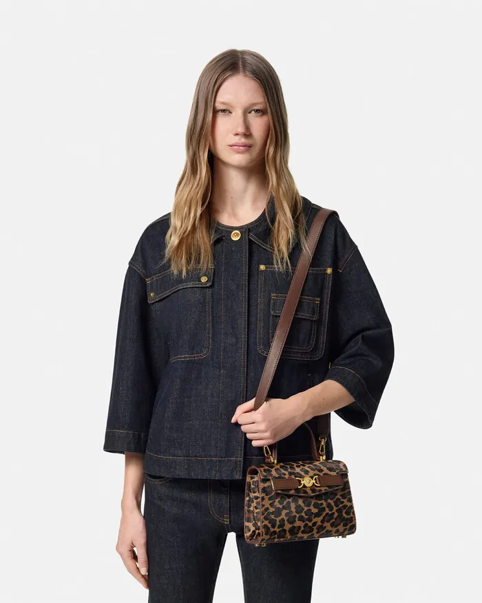 Versace Top Handle Women Leopard Medusa 03995 Small Handbag Animalier