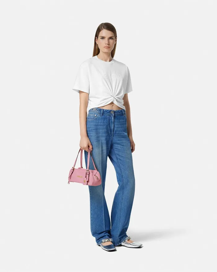 Versace Top Handle Women Tag Bowling Shoulder Bag Pink