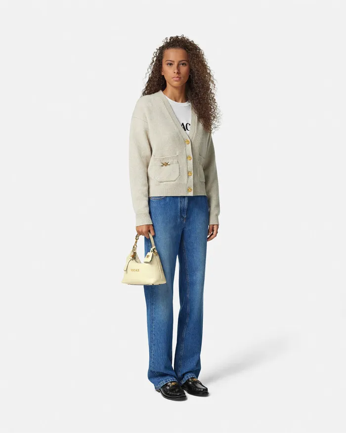 Versace Top Handle Women Tag Hobo Handbag Yellow