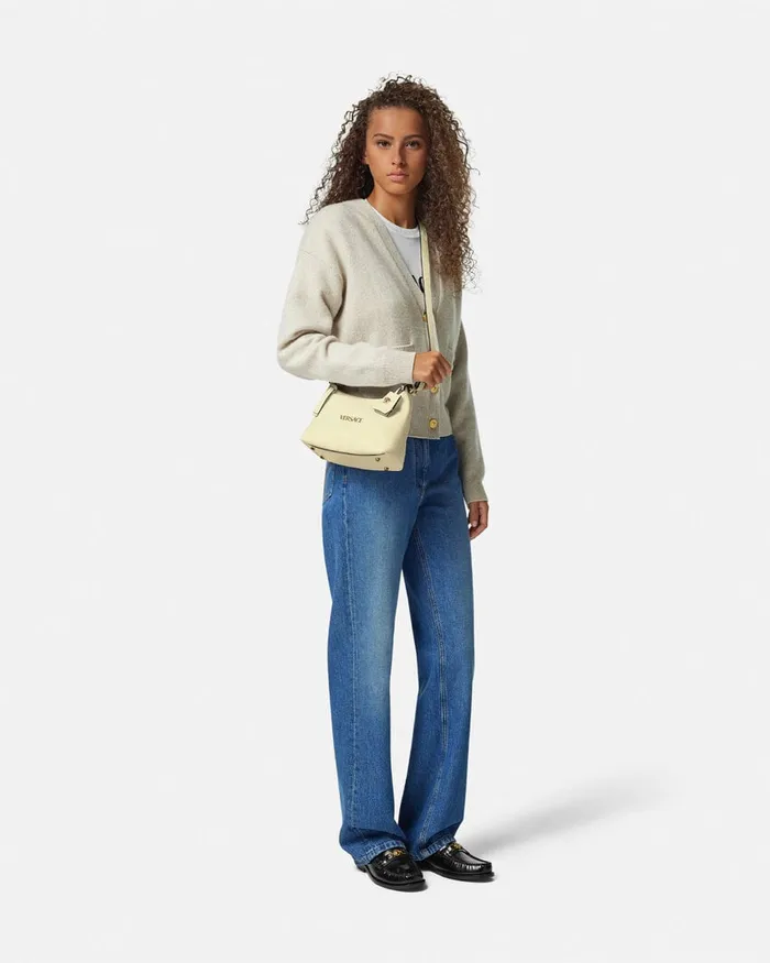 Versace Top Handle Women Tag Hobo Handbag Yellow
