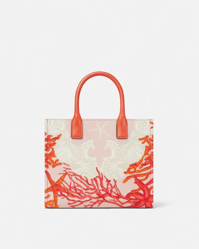 Versace Totes Women La Medusa Barocco Sea Small Canvas Tote Bag Coral